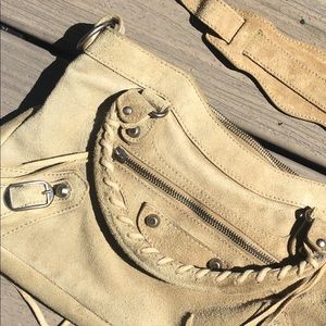 BALENCIAGA TAN SUEDE MOTO BAG